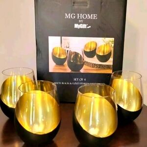 Set of 4 Matte Black & Shimmering Gold Stemless Wine Glasses Love Is BLIND Style